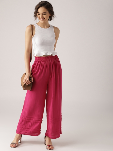 

Libas Women Pink Solid Wide Leg Palazzos