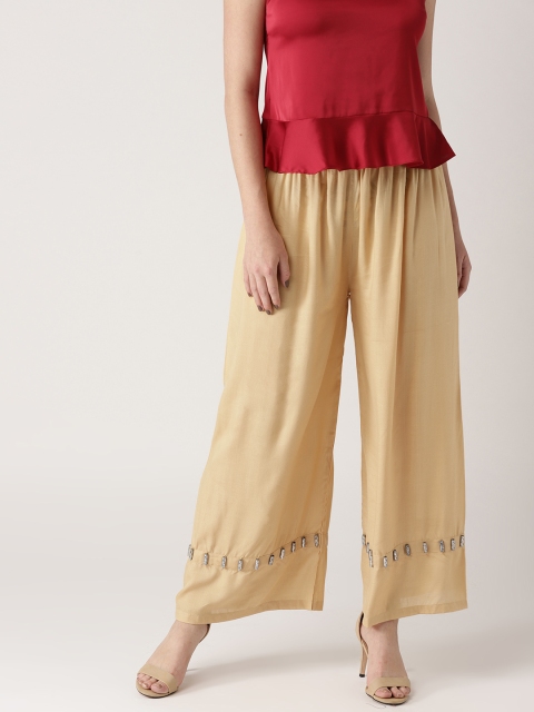 

Libas Women Beige Solid Wide Leg Palazzos