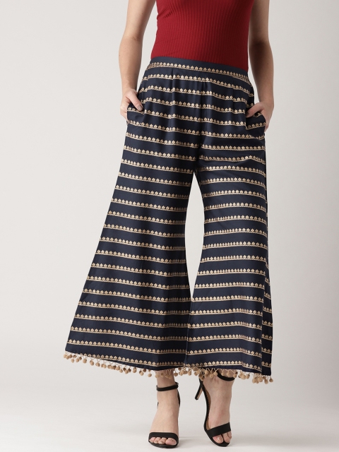 

Libas Women Navy Blue and Golden Wide Leg Printed Palazzos