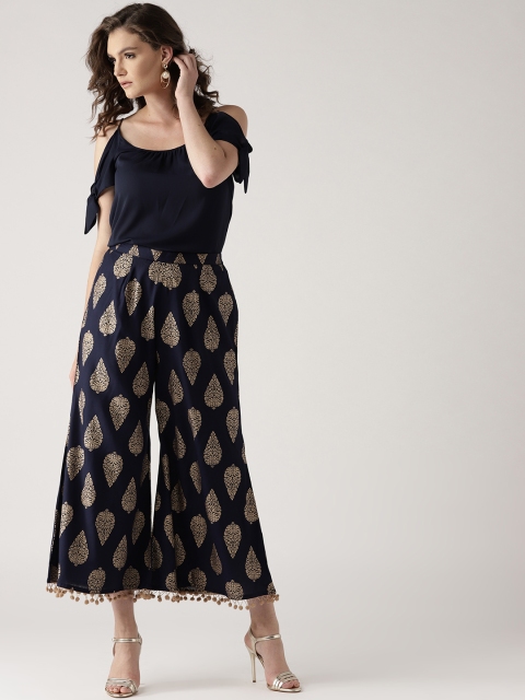 

Libas Women Navy Blue & Golden Printed Flared Palazzos