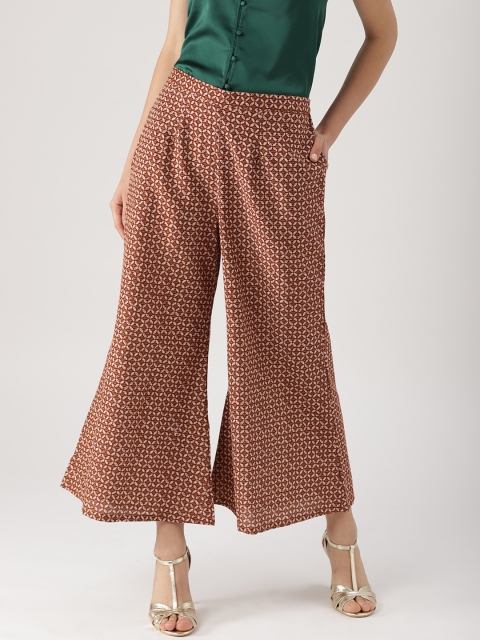 

Libas Women Brown & Beige Printed Wide Leg Cropped Palazzos