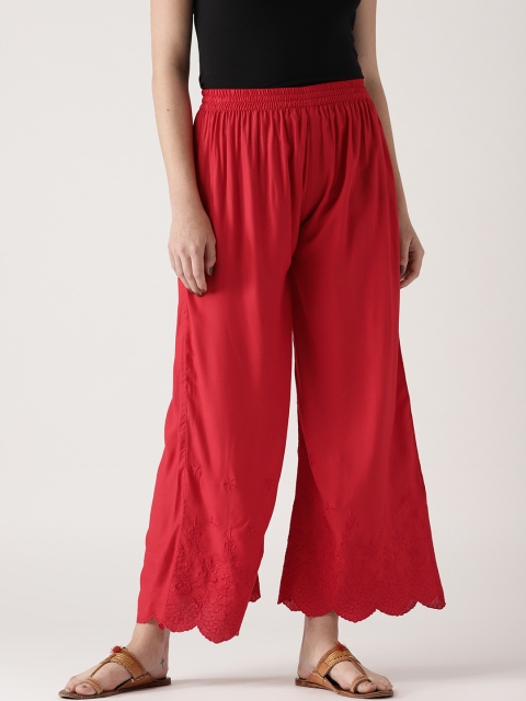 

Libas Women Red Wide Leg Hem Design Palazzos