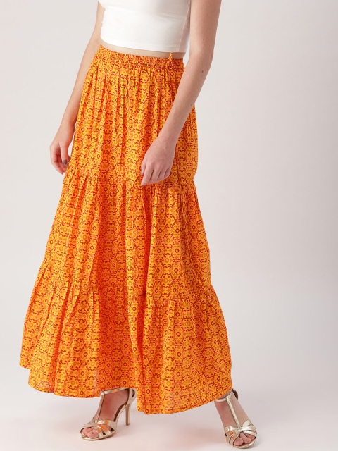 

Libas Yellow & Red Printed Maxi Tiered Skirt