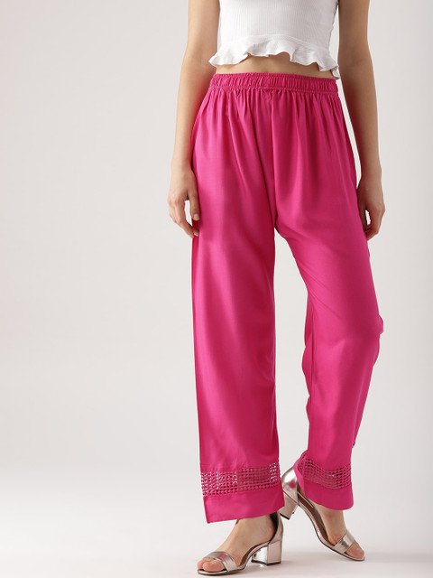 

Libas Women Pink Hem Design Straight Palazzos