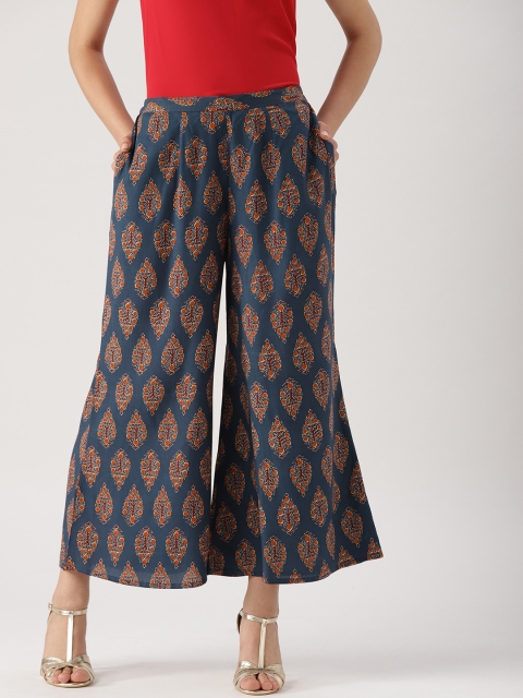 

Libas Women Blue & Orange Printed Wide Leg Palazzos