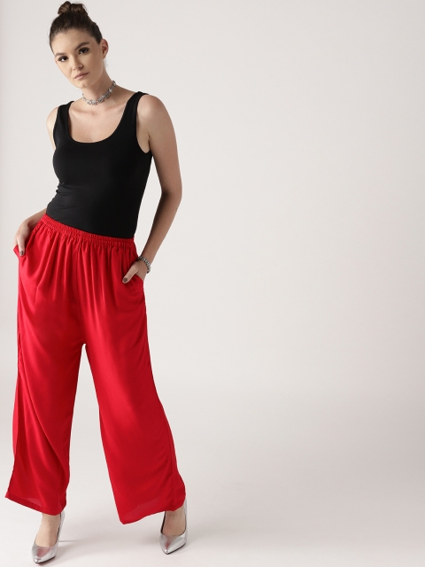 

Libas Women Red Solid Wide Leg Palazzos