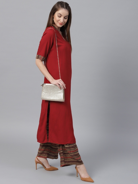 

AKS Women Maroon & Brown Solid Kurta with Palazzos