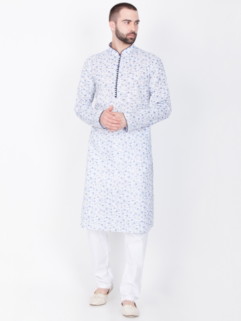 

Sanwara Men White & Blue Printed Kurta with Churidar