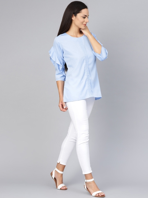 

Shree Blue Solid Ruffled Tunic