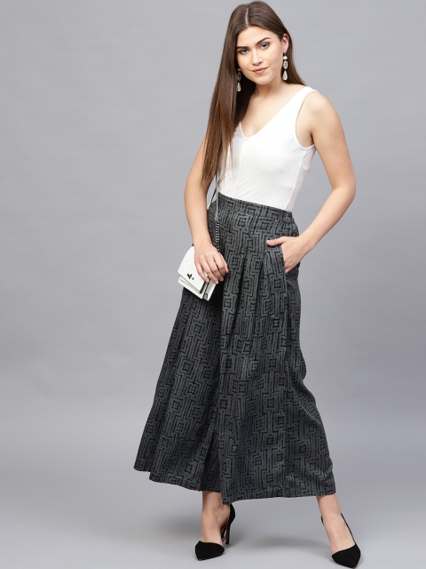 

Shree Women Grey & Black Printed Flared Palazzos