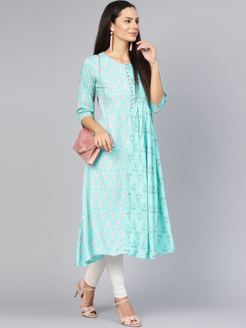

Shree Women Blue Printed A-Line Kurta