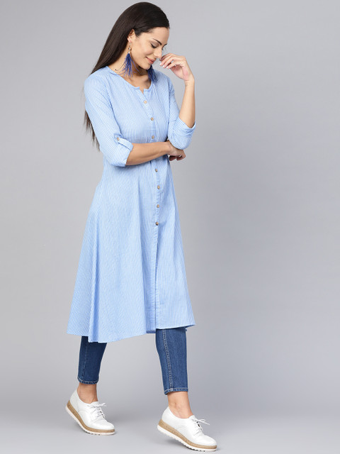 

Shree Women Blue & White Striped A-Line Kurta