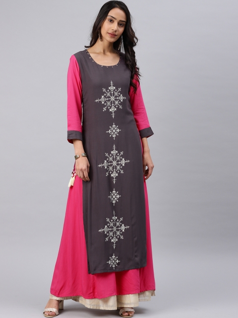 

Shree Women Grey & Pink Printed Layered Maxi Dress