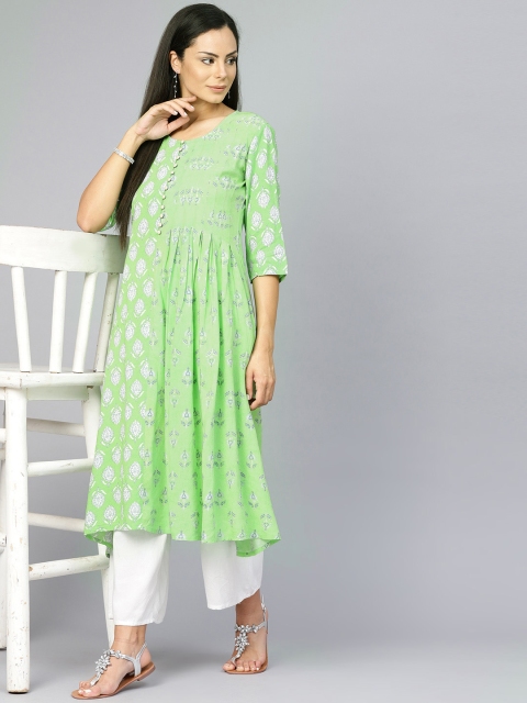 

Shree Women Green Printed A-Line Kurta