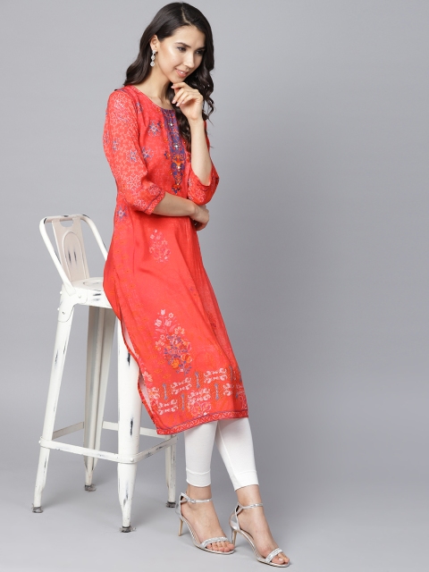 

Shree Women Red Printed Straight Kurta