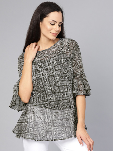 

Shree Black & Off-White Printed Tunic