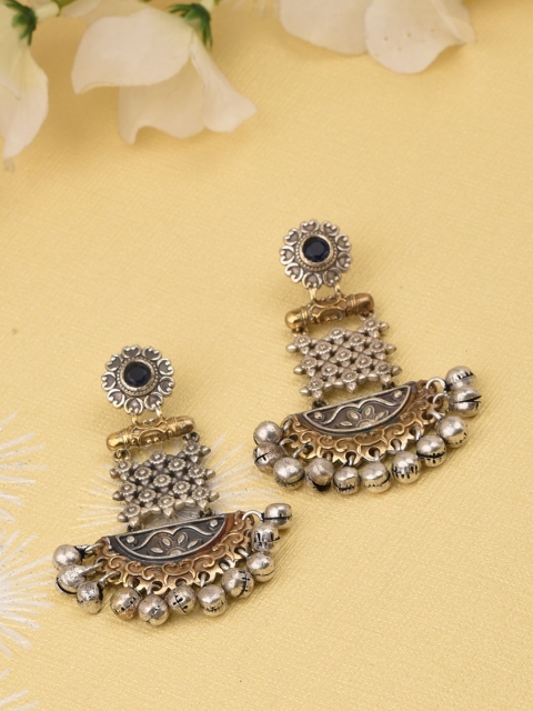 

FIROZA Oxidised Silver-Toned & Antique Gold-Toned Textured Classic Drop Earrings