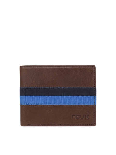 

French Connection Men Brown & Blue Solid Two Fold Wallet