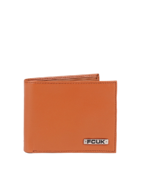 

French Connection Men Tan Leather Two Fold Wallet