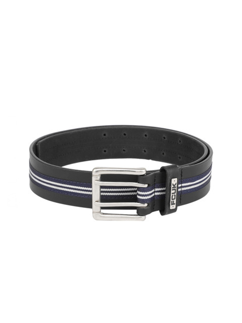 

French Connection Men Black Striped Leather Belt