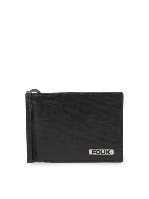 

French Connection Men Black Textured Card Holder