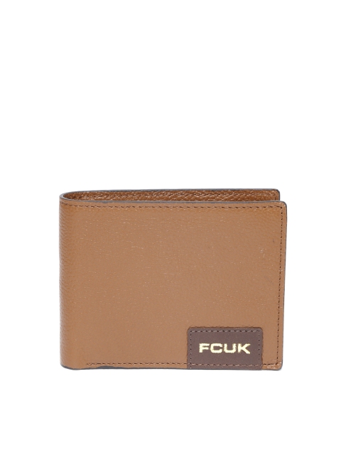 

French Connection Men Tan Leather Two Fold Wallet