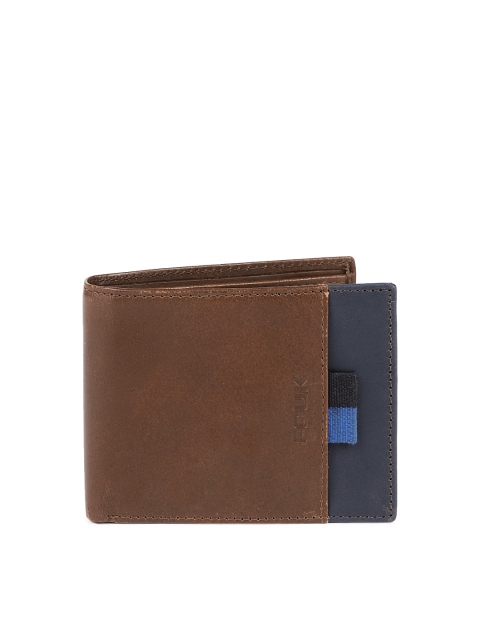 

French Connection Men Brown & Navy Blue Leather Two Fold Wallet