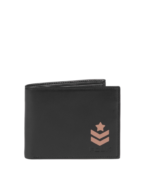 

French Connection Men Black Leather Printed Two Fold Wallet