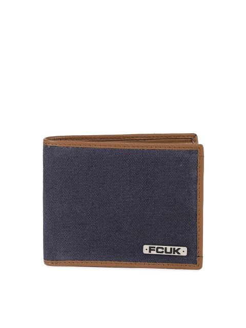 

French Connection Men Blue Contrast Edge Denim Two Fold Wallet TR2AB
