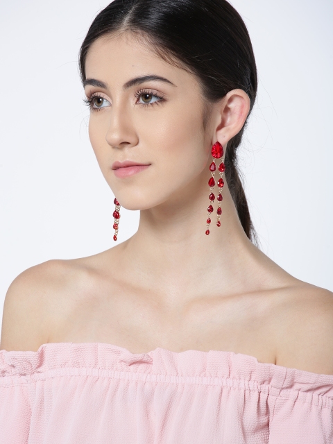

Jewels Galaxy Red Gold-Plated Teardrop Shaped Drop Earrings
