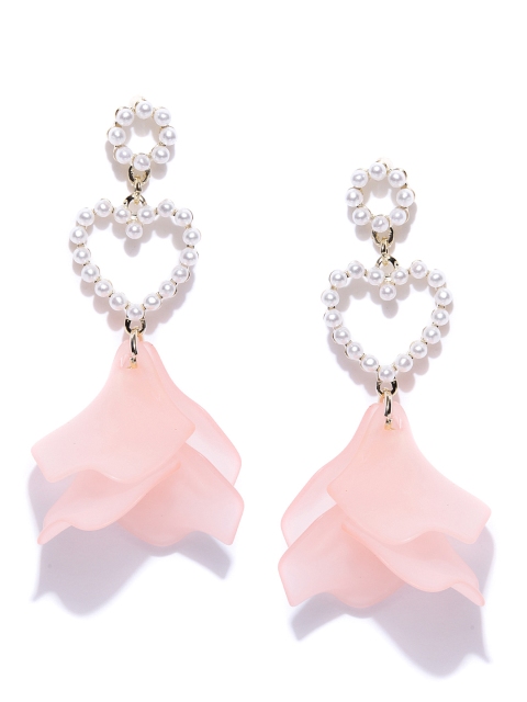 

Jewels Galaxy Peach-Coloured & Off-White Gold-Plated Contemporary Drop Earrings