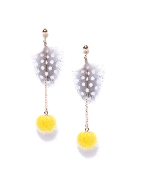 

Jewels Galaxy Yellow & Charcoal Grey Gold-Plated Feather Shaped Drop Earrings