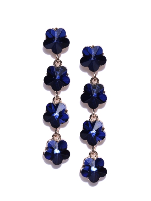 

Jewels Galaxy Navy Blue Gold-Plated Floral Stone-Studded Drop Earrings