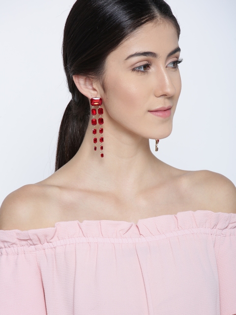 

Jewels Galaxy Red Gold-Plated Geometric Drop Earrings