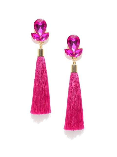 

Jewels Galaxy Pink Gold-Plated Stone-Studded Tasselled Drop Earrings