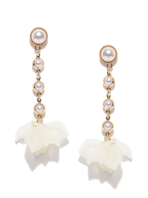 

Jewels Galaxy Off-White Gold-Plated Beaded Contemporary Drop Earrings