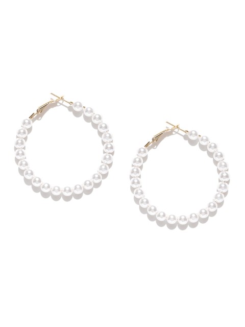 

Jewels Galaxy Off-White Gold-Plated Beaded Circular Hoop Earrings