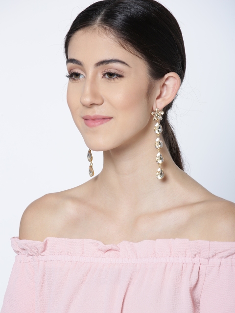 

Jewels Galaxy Gold-Plated Stone-Studded Teardrop Shaped Drop Earrings