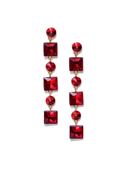 

Jewels Galaxy Red Gold-Plated Stone-Studded Geometric Drop Earrings