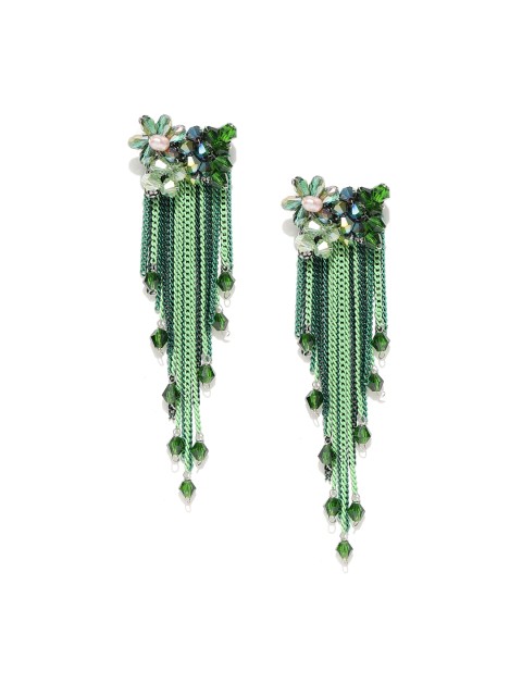 

Jewels Galaxy Green Gold-Plated Tasselled Contemporary Drop Earrings