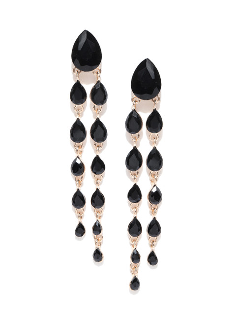 

Jewels Galaxy Black Gold-Plated Teardrop Shaped Drop Earrings