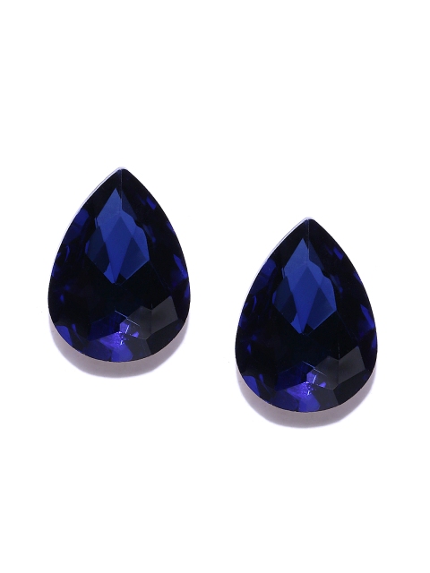 

Jewels Galaxy Navy Blue Gold-Plated Stone-Studded Teardrop Shaped Oversized Studs