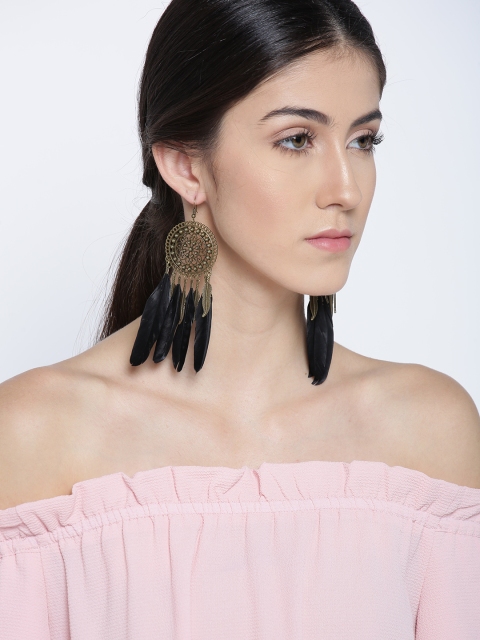 

Jewels Galaxy Black Antique Gold-Plated Contemporary Drop Earrings