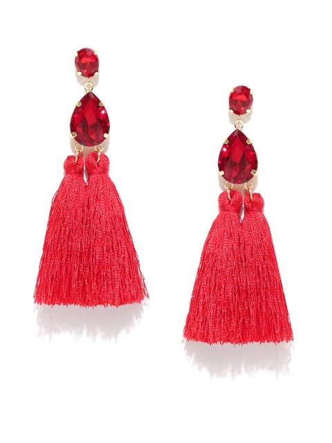 

Jewels Galaxy Red Gold-Plated Tasseled Teardrop Shaped Drop Earrings