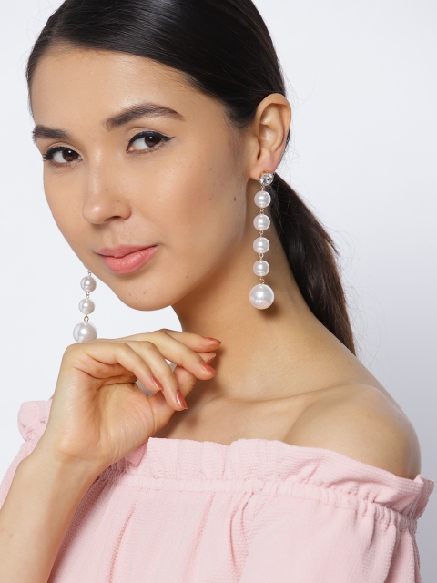 

Jewels Galaxy White Gold-Plated Beaded Spherical Drop Earrings