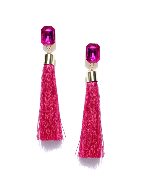 

Jewels Galaxy Pink Gold-Plated Stone-Studded Tasselled Drop Earrings