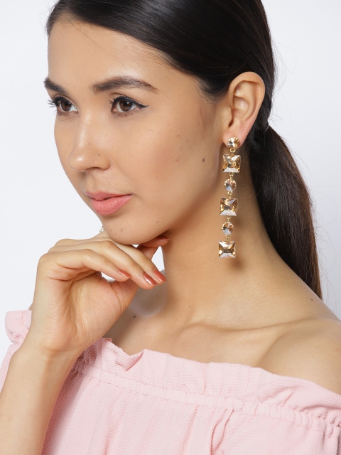 

Jewels Galaxy Gold-Plated Stone-Studded Geometric Drop Earrings
