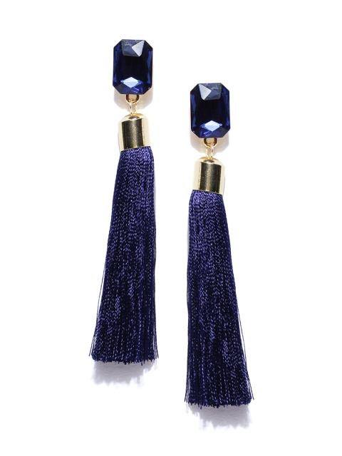 

Jewels Galaxy Navy Blue Stone-Studded Tasselled Drop Earrings