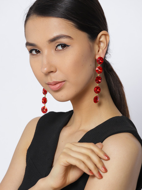 

Jewels Galaxy Red Gold-Plated Circular Drop Earrings