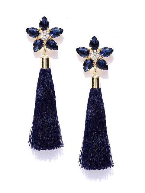 

Jewels Galaxy Navy Blue Gold-Plated Tasselled Drop Earrings